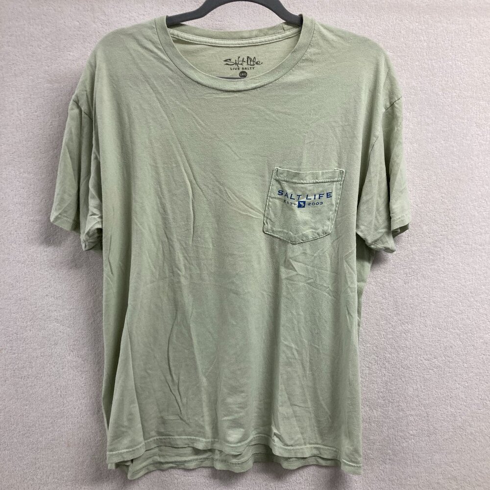 Salt Life Mens Light Green T-Shirt With Pocket & Logo Print Size L